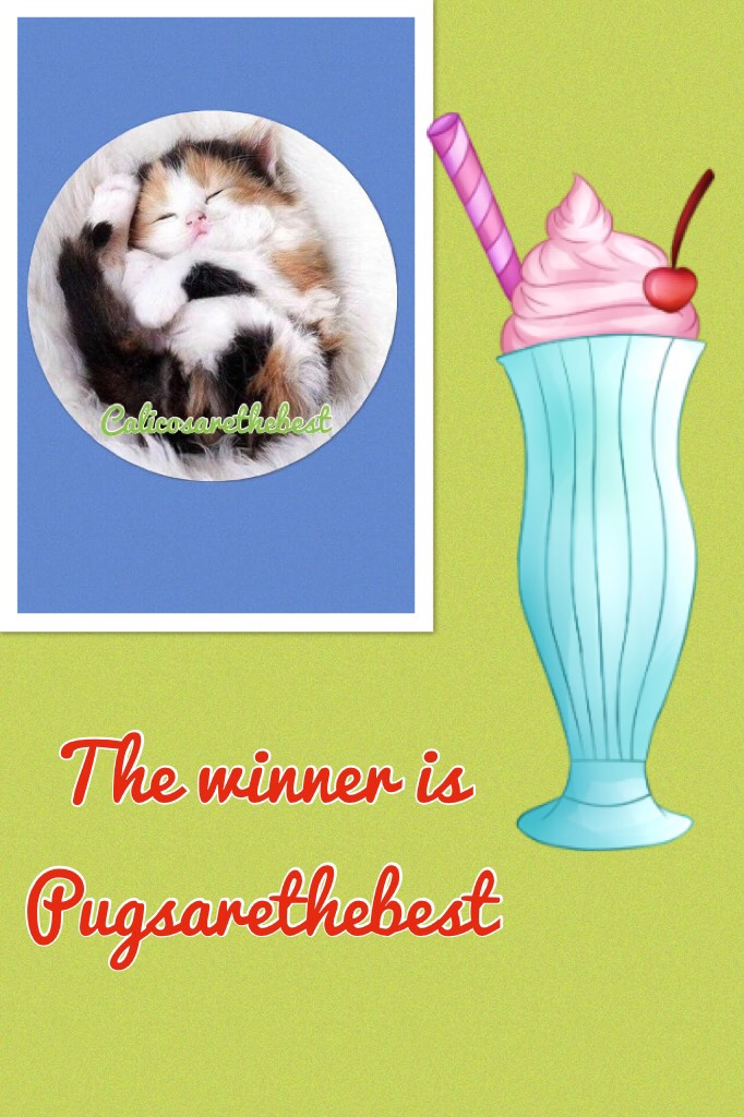 The winner is 
Pugsarethebest
And nothing else I know I said there would be other prizes but I could choose sorry 😖😰
