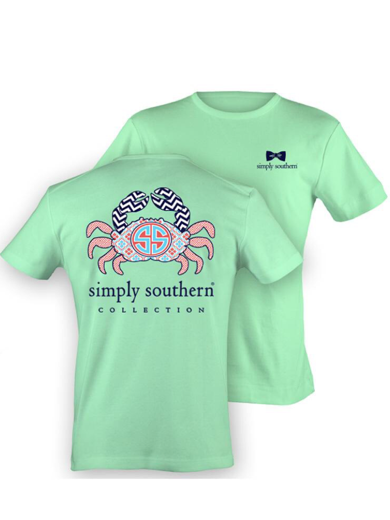 Mint Pattern Crab Simply Southern Tee