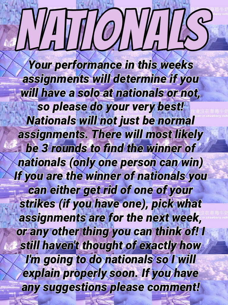 Nationals! Please comment suggestions 👇🏼👇🏼👇🏼