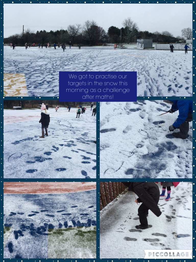 We got to practise our targets in the snow this morning as a challenge after maths!