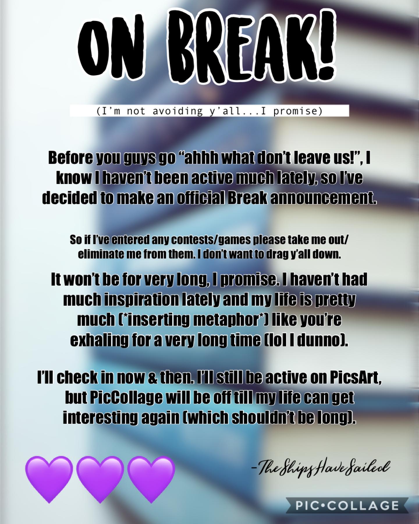Please understand!! I love y’all so much! Take me out if any games I’m in, and I’m pausing all collabs for now.

Bye! 😘💜