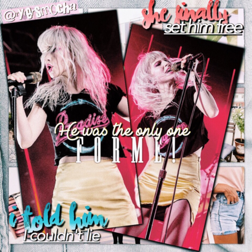I decided to do a paramore edit so here it is !! 🌸 I'll post more edits (probably about paramore) tomorrow or other days if I can :)) I guess this is my style so give credit??¿ idk łmaô 💭


🌦«swear to shake it up if you swear to listen» 🌦