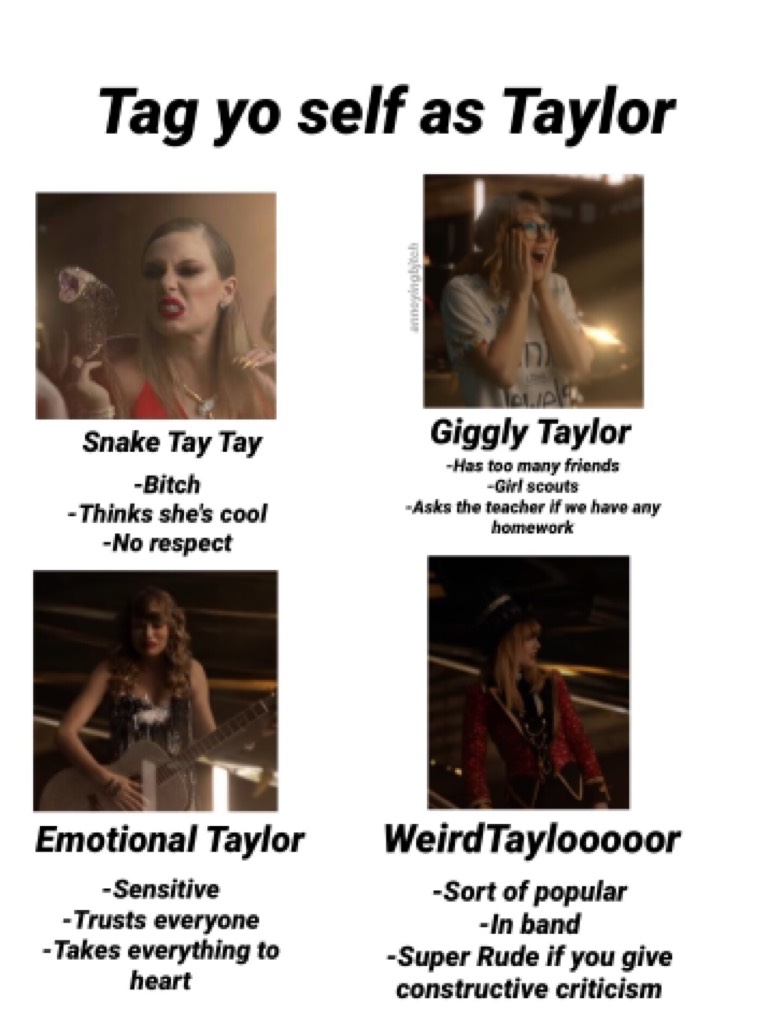 Tag yourself below❤️
I'm so Sensitive Taylor it's not even funny