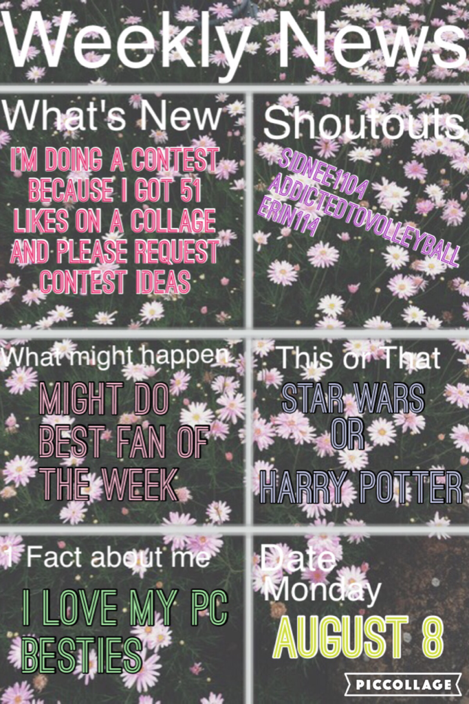This is the second weekly news I'm sorry I posted this a day late I kinda forgot about it oops I'm so sorry guys😬😁😳🙄