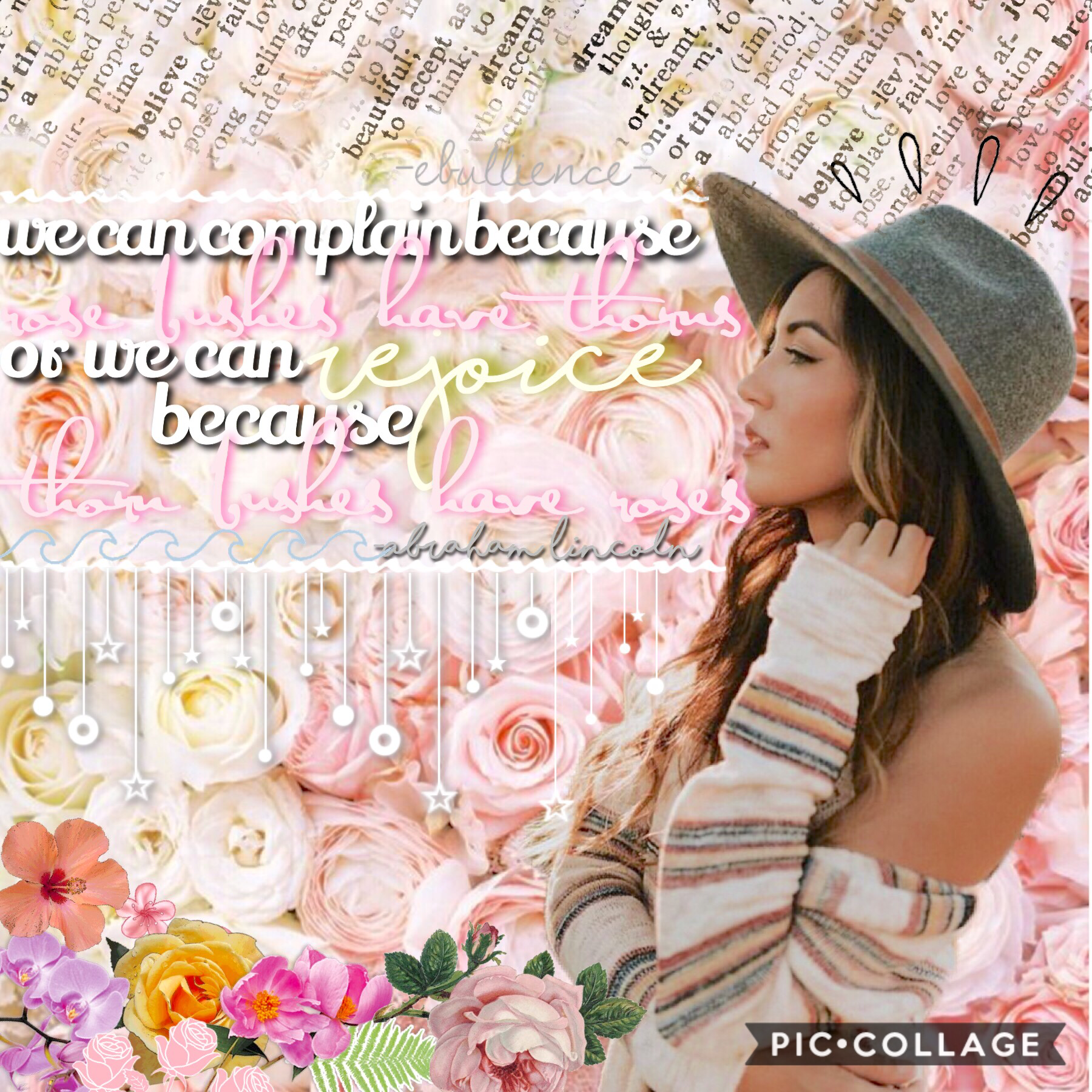 ✨tap✨
Hello lovelies! Hope you had an awesome day! In this collage I used a lot of the floral stickers from pic collage in the bottom left corner, and I love how it turned out! Let me know what you think! QOTD:favorite PC font?
AOTD:satisfaction
9/2/2018