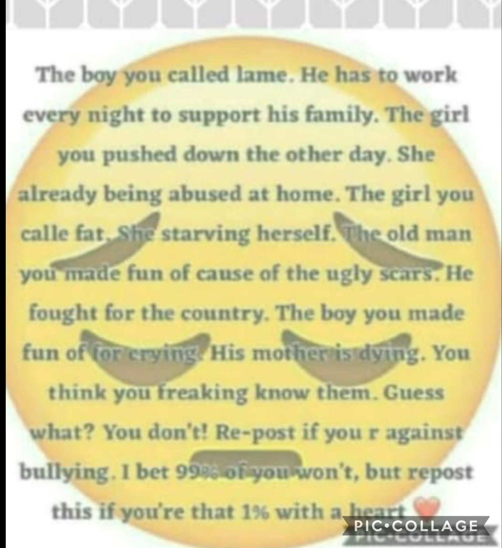 Keep re posting this so everyone can hear its message. ❌ no Bullying!