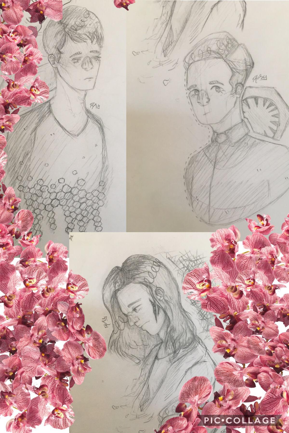 i have drawn too many domhnall gleeson characters over the past few months and it takes up an absurd amount of my sketchbook, these were all done a few months ago and there are flowers i got off of google images to hide shiТ I don't need y'all seeing or j
