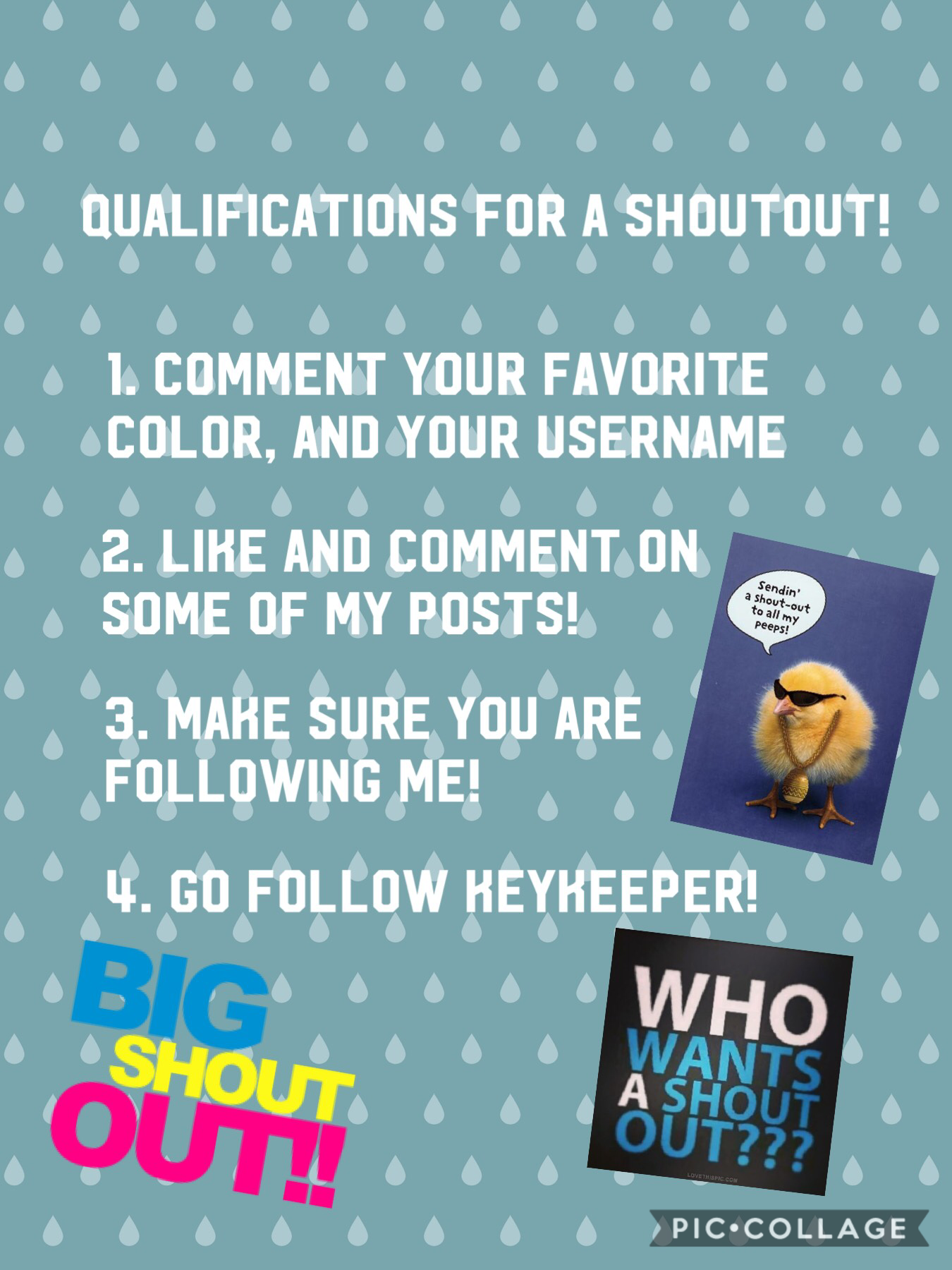 Do the four things for a shout out, make sure to comment that you did them!
