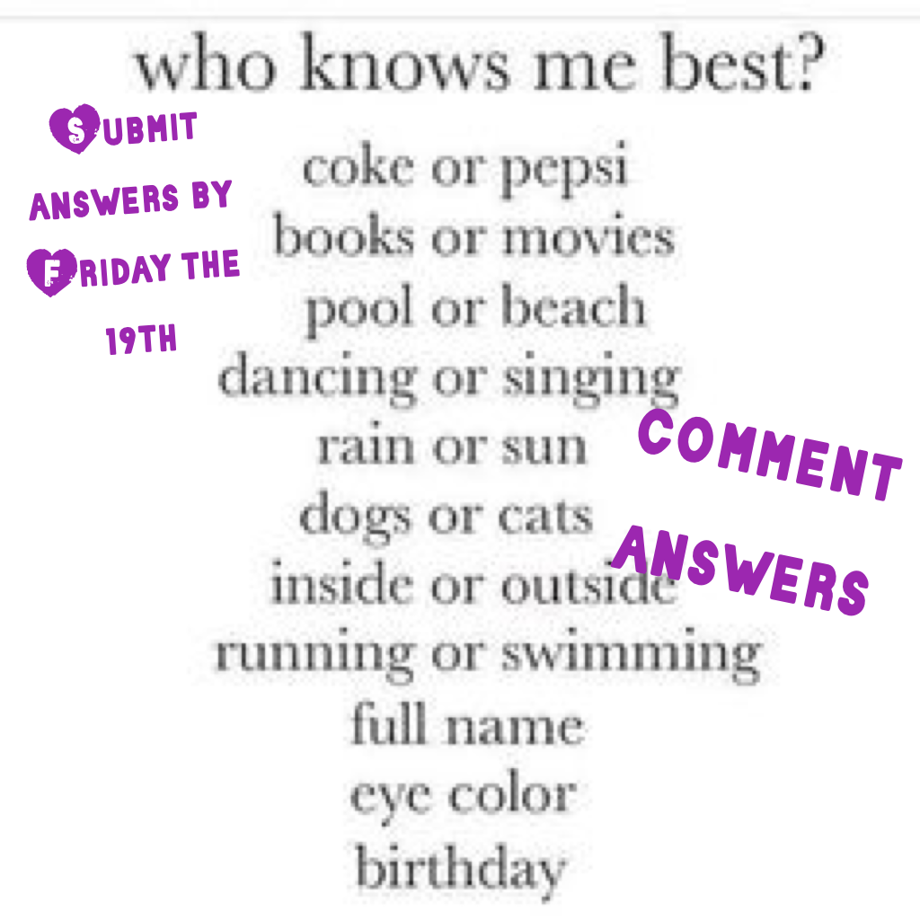 comment answers! submit answers by Friday the 19th!
