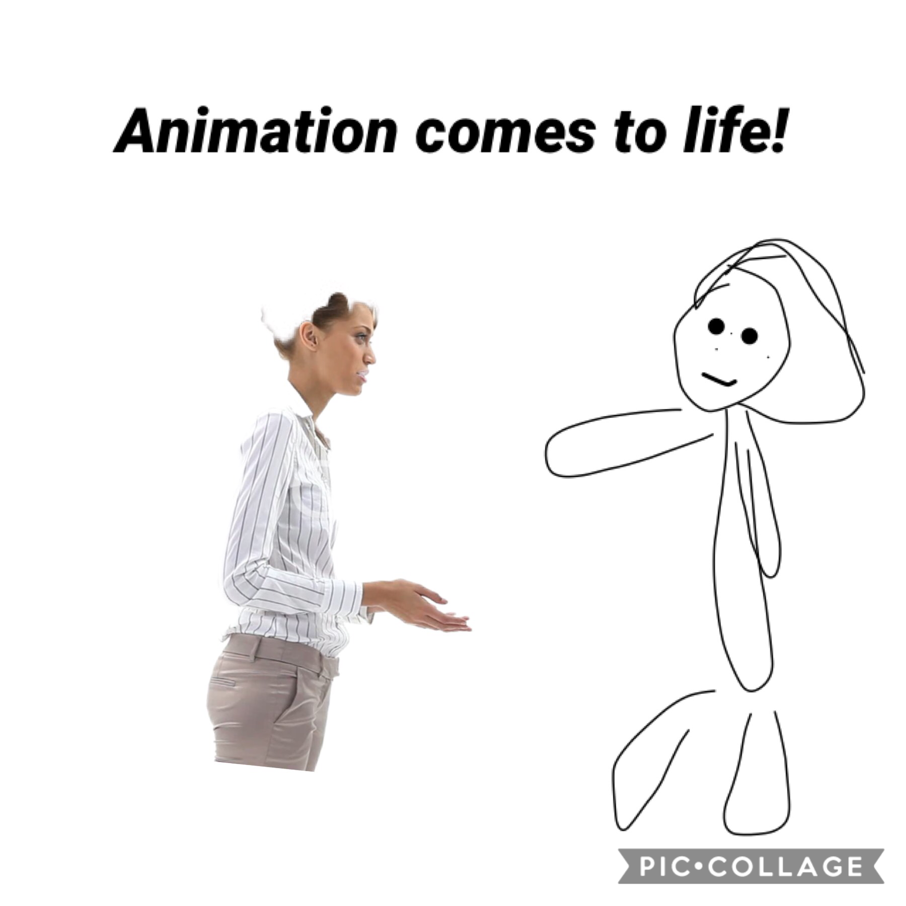 A real person and an animated person are all in one Collage!
