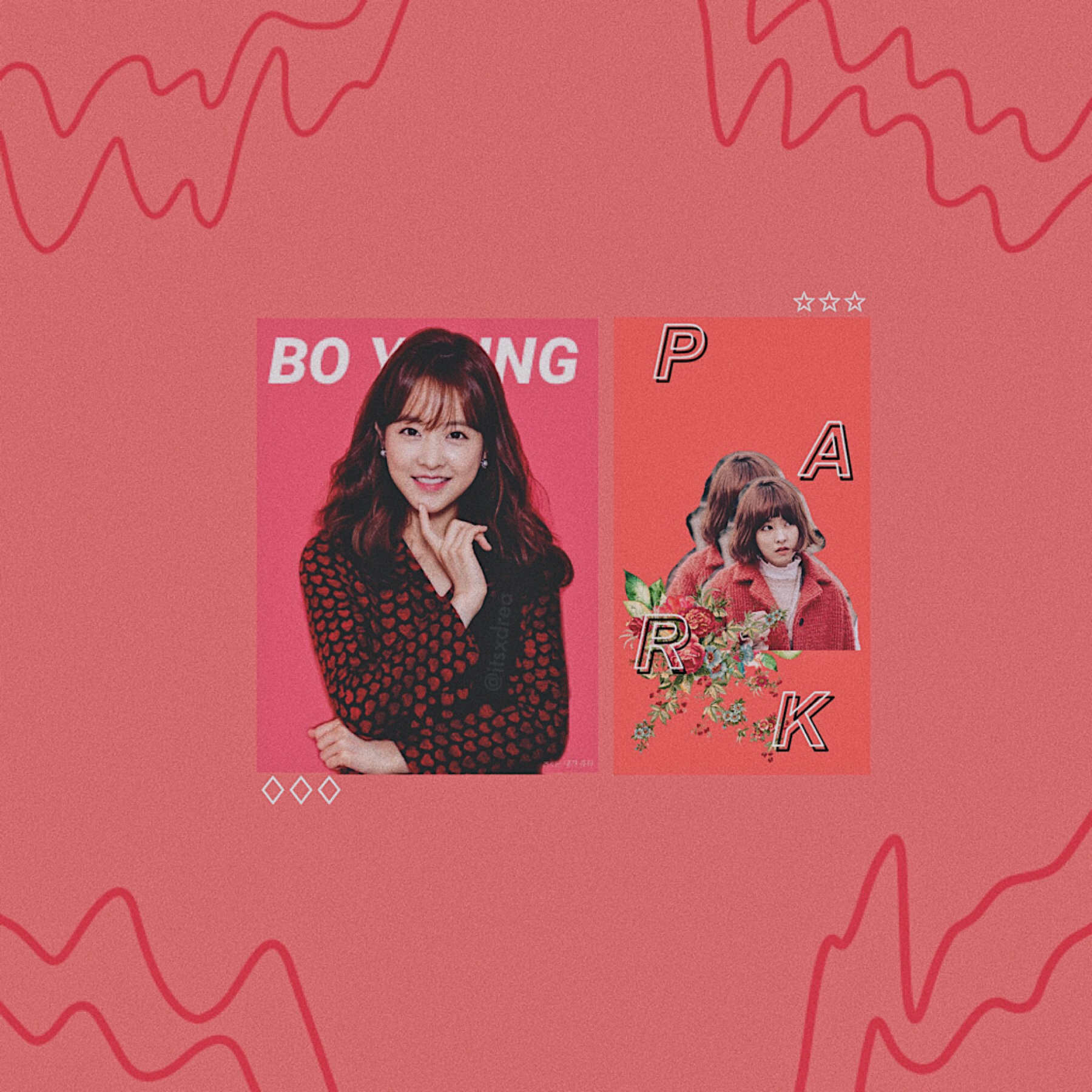 🎟
• park bo young // actress •
i’ve been on an edit streak. this looks kinda boring tho:/ BUT Y’ALL I LOVE HER, SHE’S AMAZING
PS: has ur guys’ wifi been acting sO slow lately?? or just me? 🤔
also pls follow my spotify🥰 (just comment yours for a follow bac