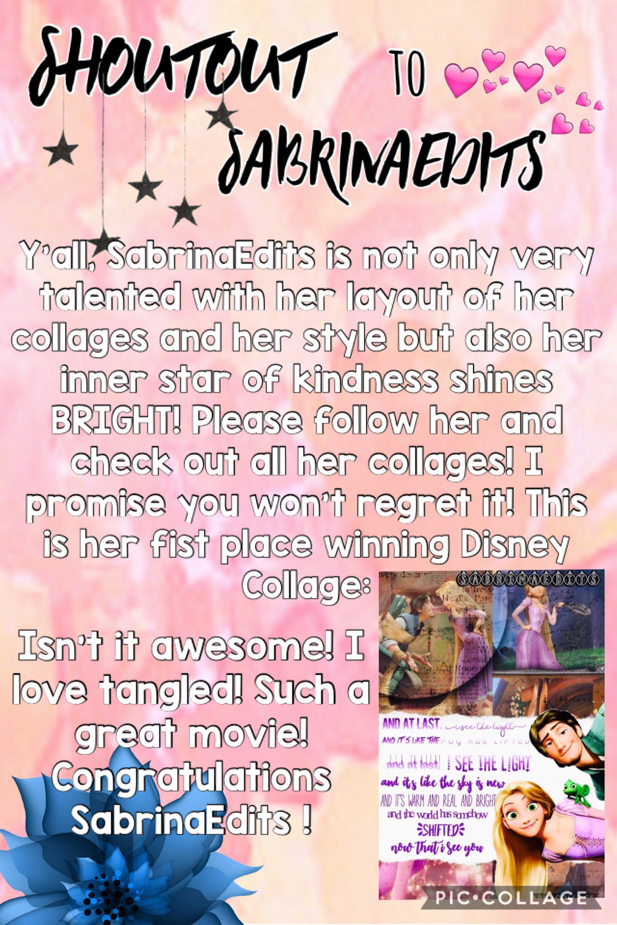 🎉Shoutout to SabrinaEdits !! She won first place in my Disney contest! Please check out her account!! Follow her if you haven’t already!! She’s so nice and sweet!😊💕😎