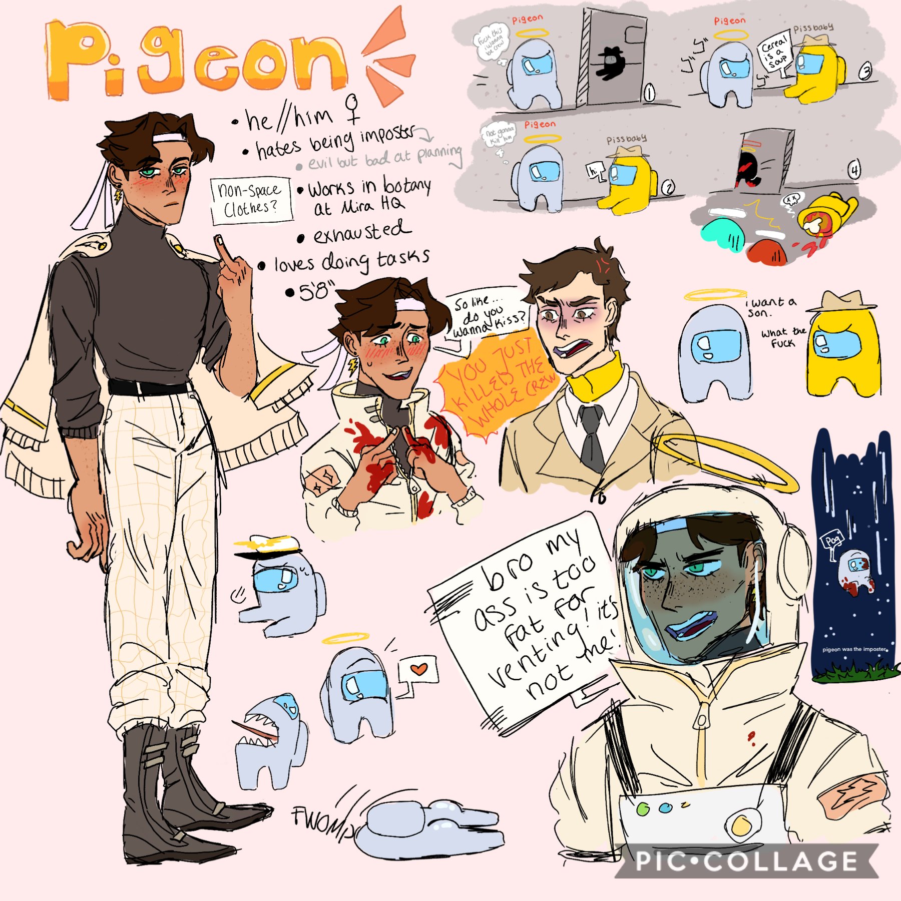 pigeon again ,.,.., but featuring !!! pī sśbaby !!!! my bfs character <3 this lad rlly got me clownin