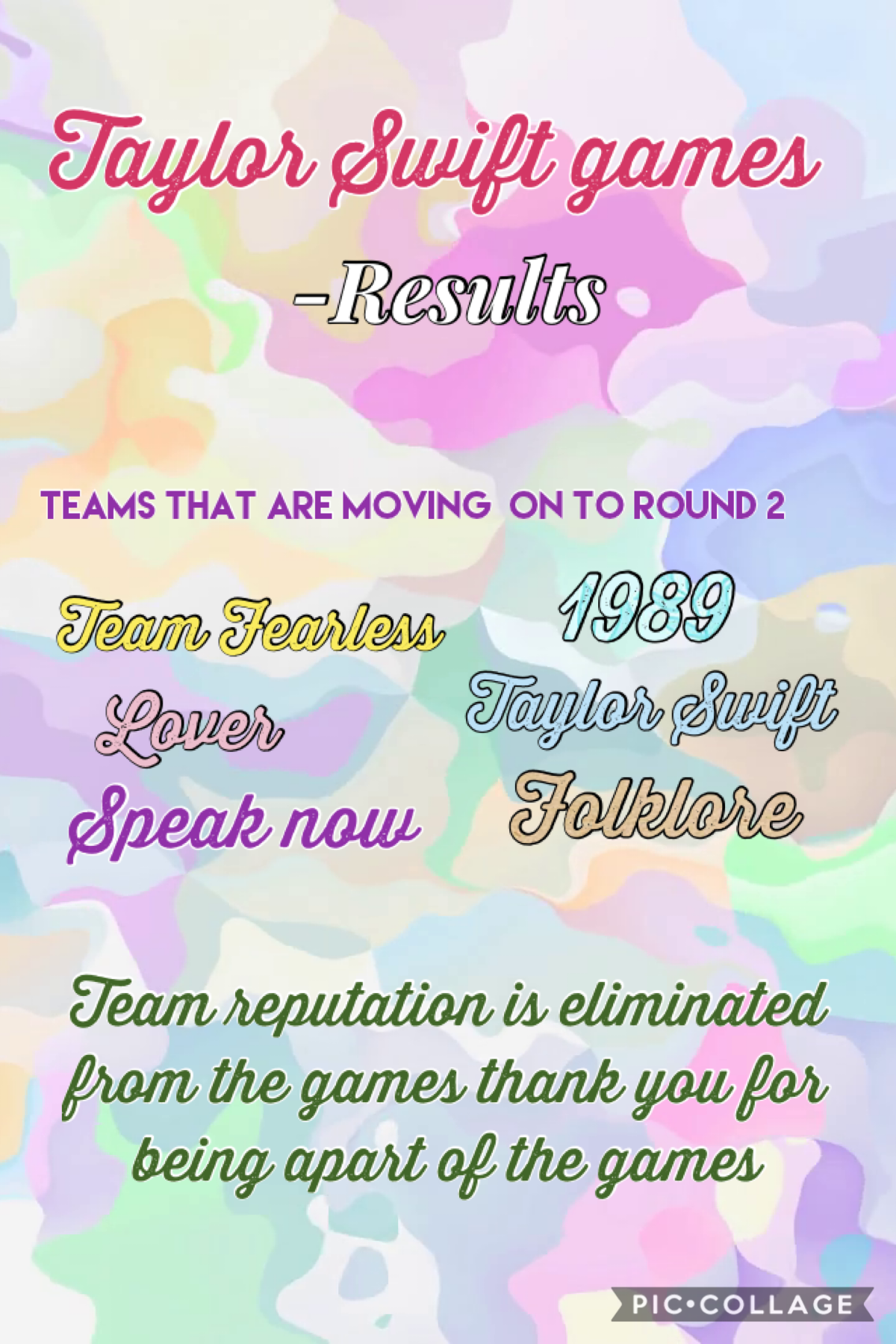 Taylor swift games results for round 1