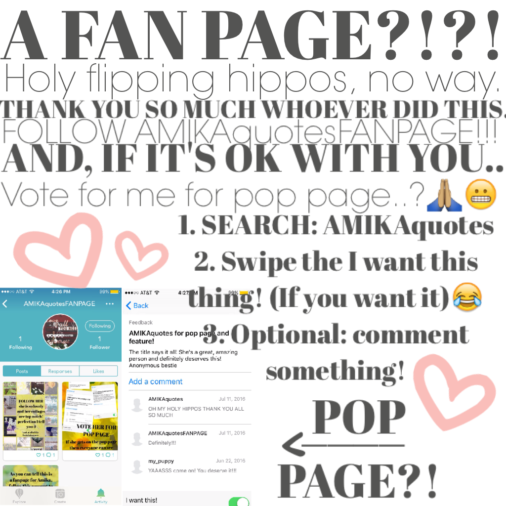 CLIIIIIICK😊😊😊😊😊
Thank you SOSOSO much "anonymous bestie"😉 I have my ideas for a person... But I think his gesture is sweeter. If you follow the page, comment 👒 if you vote for me for pop page and feature: comment 💩. And I can check, so don't lie. BUT THAN