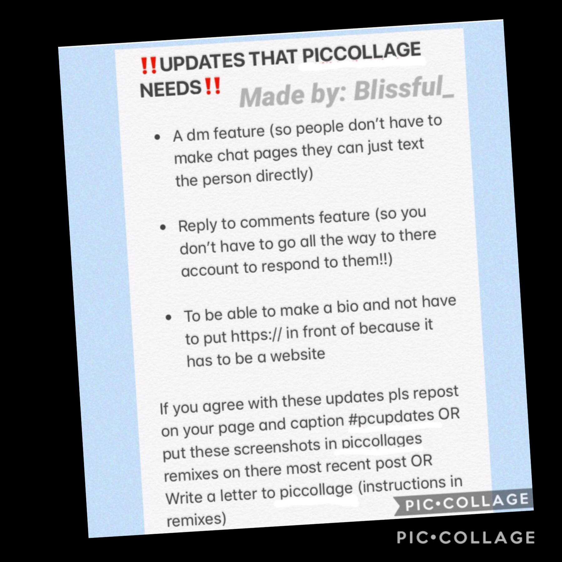 Piccollage needs these updates so pls share and follow the person who made this @Blissful_