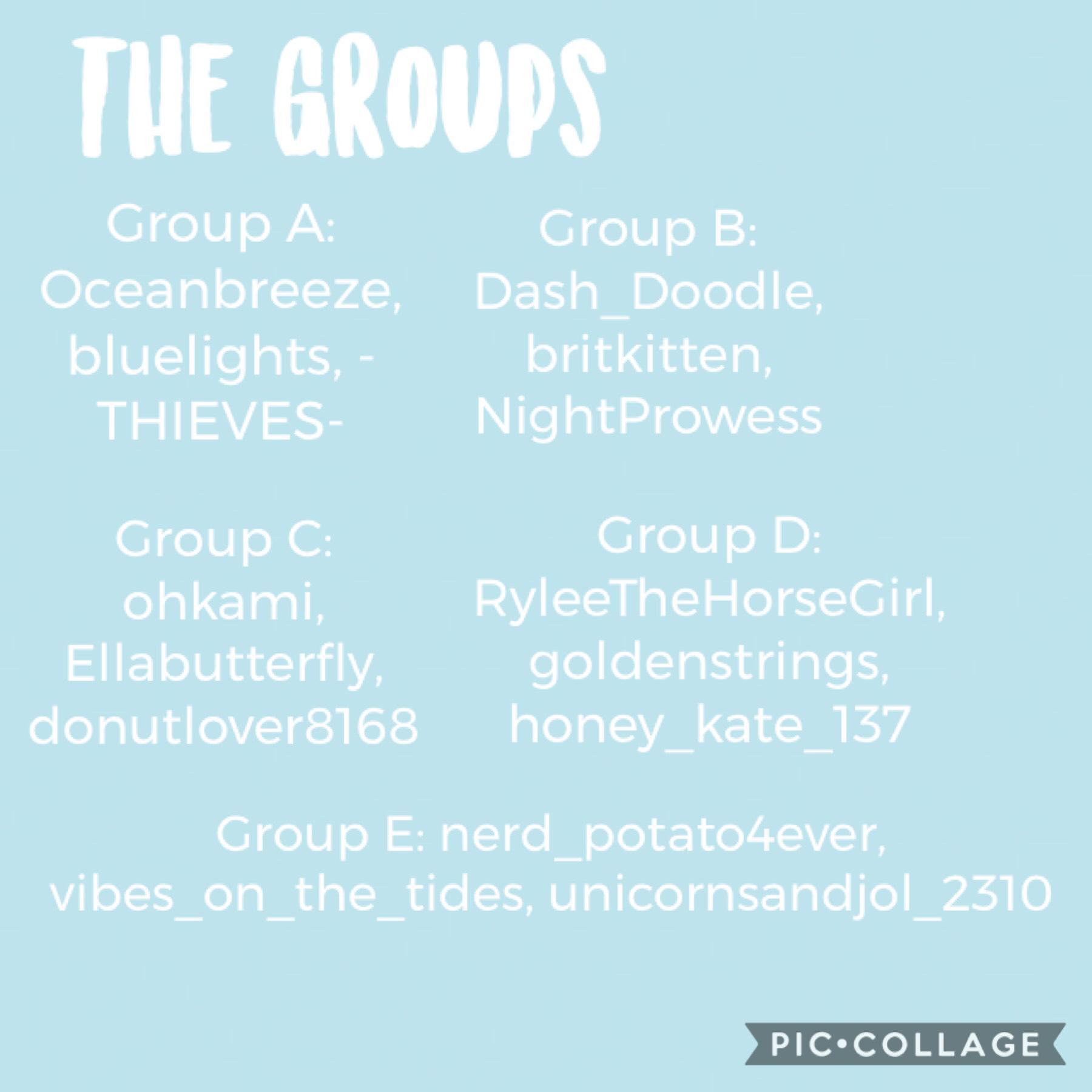 Sorry if you are unsatisfied with your group! If you have an issue with one of your members please tell me! Round 1 might be out today or tomorrow!