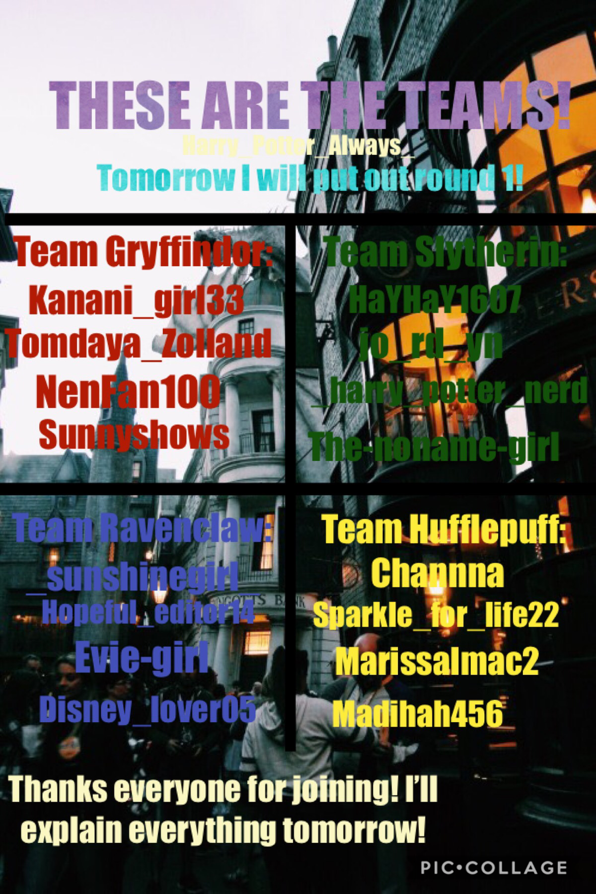 Here are the teams for the HP Games! 