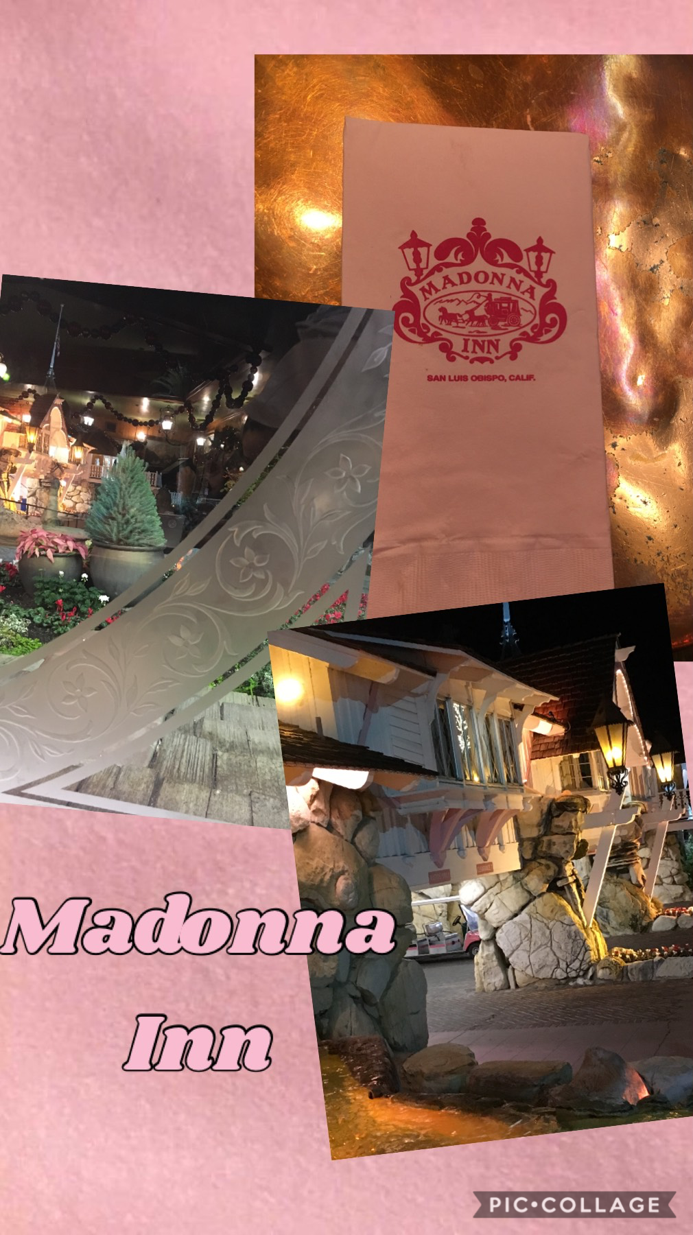 Hey guys!
So sorry I haven’t been posting. School has got me REALLY busy. But this one is just a REALLY fancy place where we live. Anyone that know Madonna inn give this collage a like!!!!!!