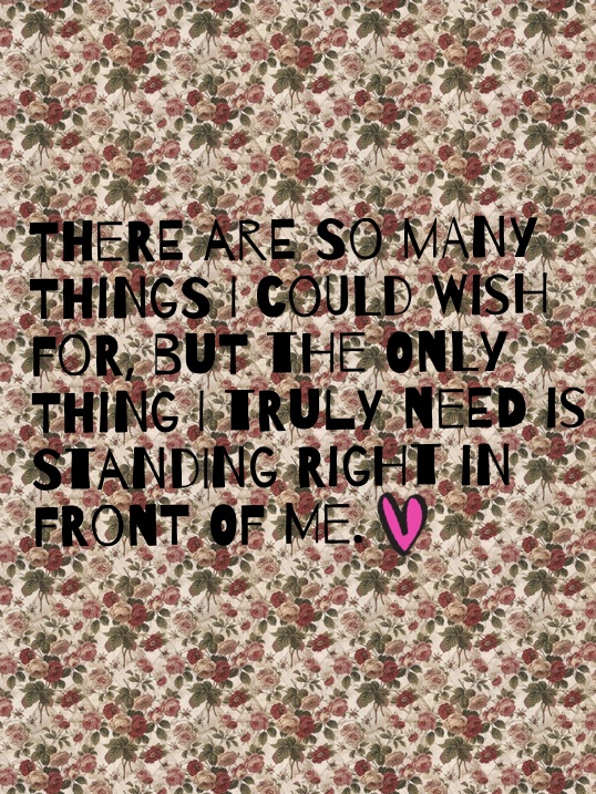 There are so many things I could wish for, but the only thing I truly need is standing right in front of me. Uhmmmm.... Yeah.
