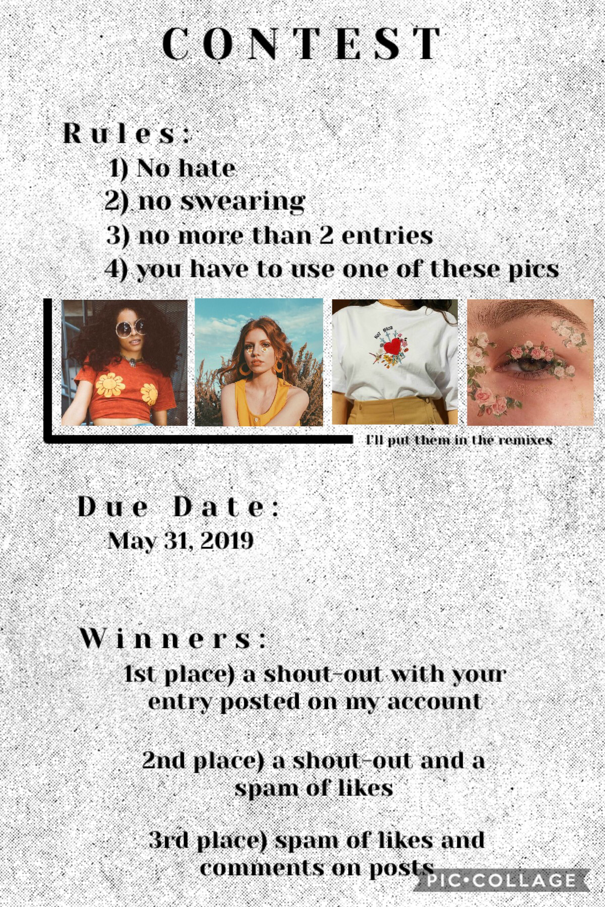C O N T E S T (click)

So this is gonna be my first contest on this account! Please enter bc I want to have enough collages to judge lol 
🌻Have a WONDERFUL day 🌻