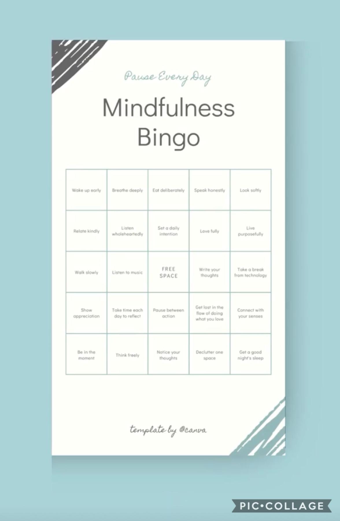Pause every day mindfulness bingo