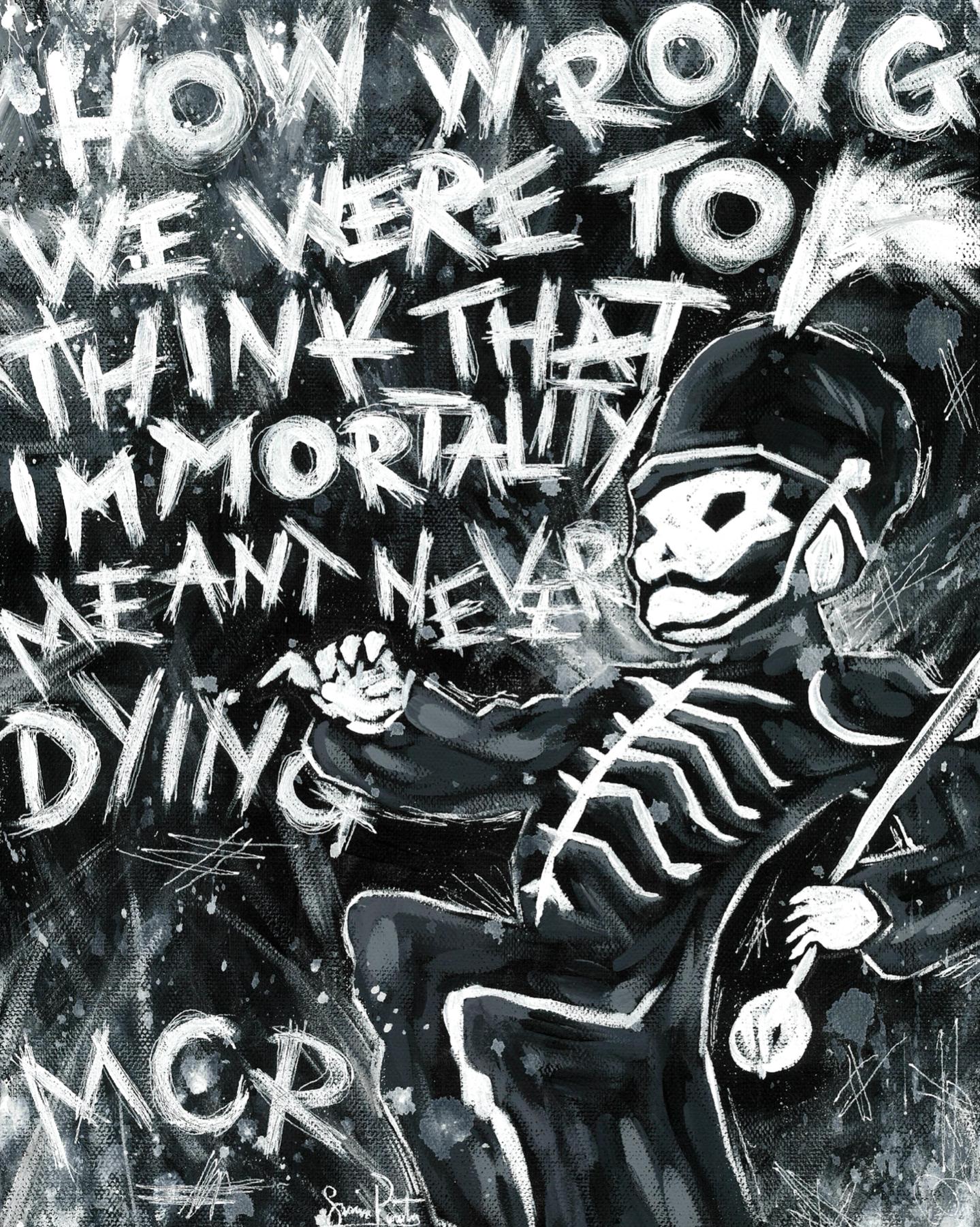 here’s a painting i made bc pc decided to delete all of my collages for no reason🤩 the quote isn’t even from black parade but wtv it’s one of my favorite mcr lines so i used it anyway👍 comments!