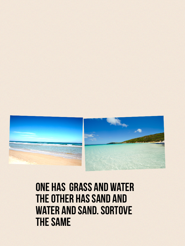 One has  grass and water the other has sand and water and sand. Sortove the same