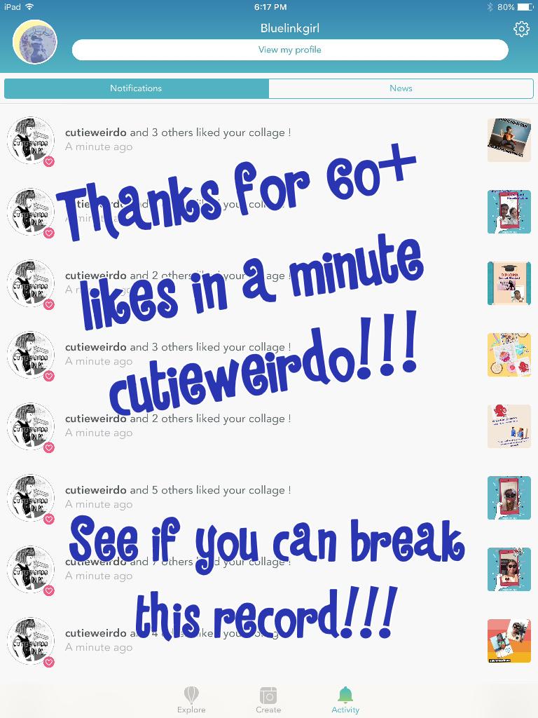 Thanks for 60+ likes in a minute cutieweirdo!!!