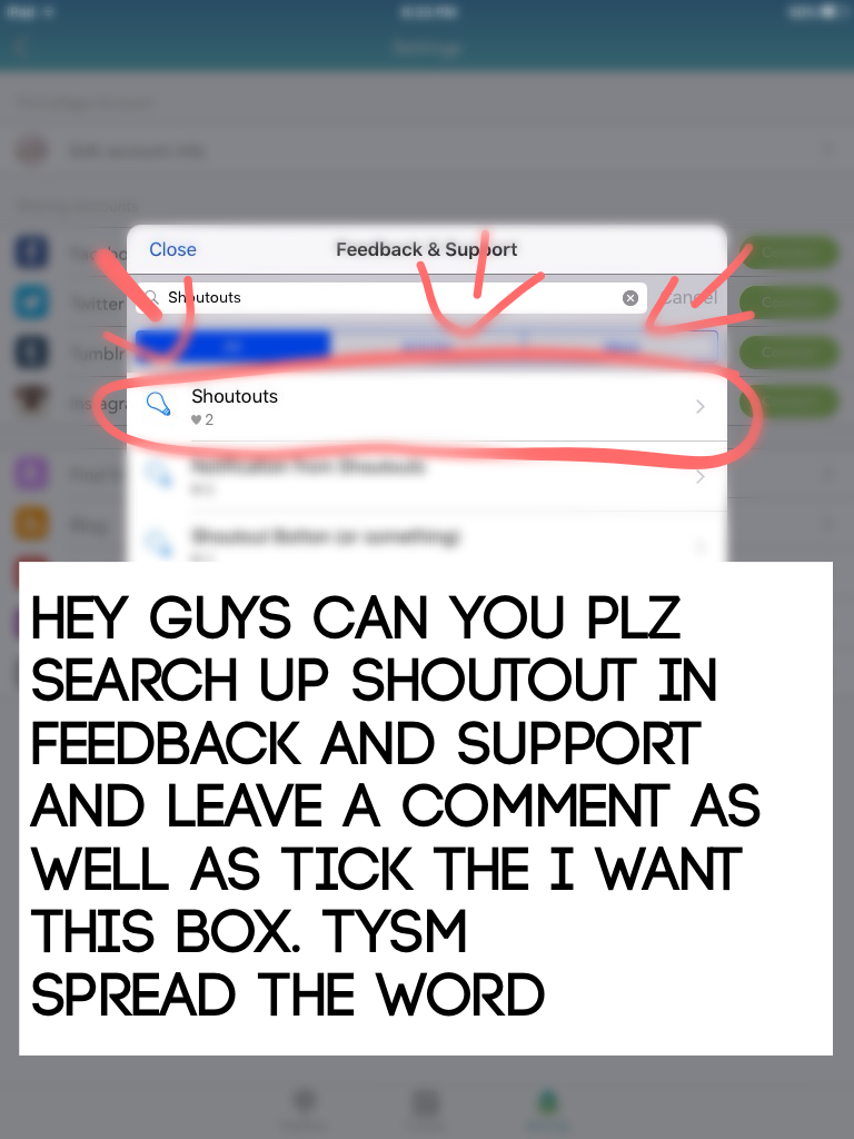 Hey guys can you plz search up shoutout in feedback and support and leave a comment as well as tick the I want this box. Tysm
Spread the word