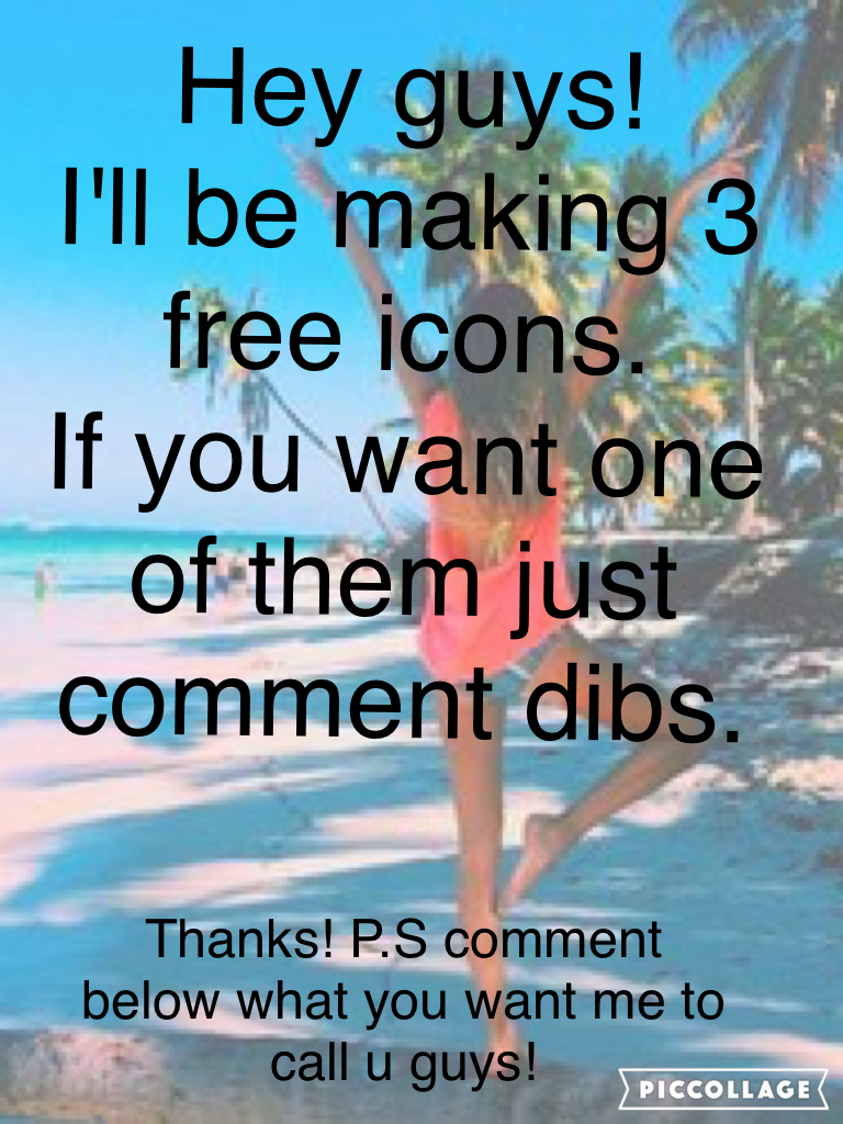 Hey guys!
I'll be making 3 free icons.
If you want one of them just comment dibs.