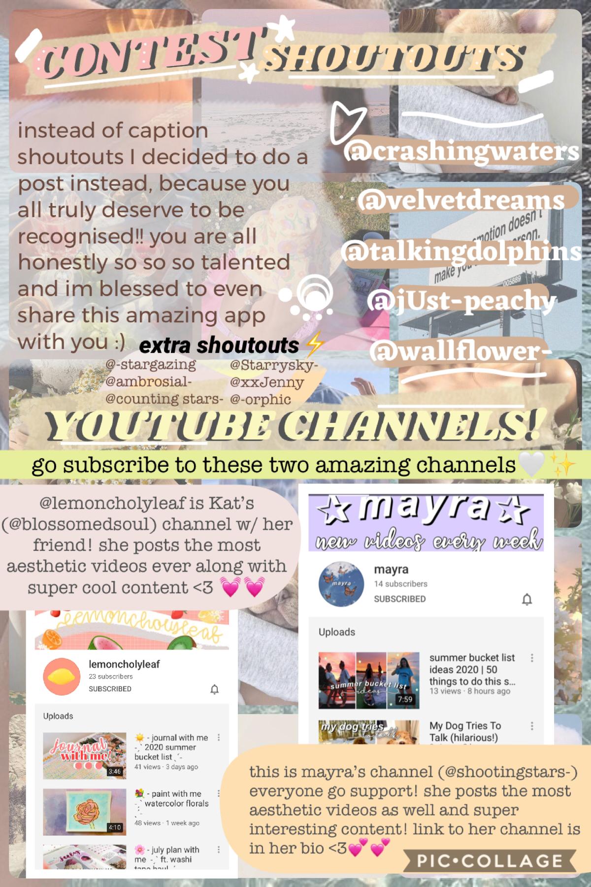 shoutout post⚡️✨im going to be doing shoutout posts every now and then to feature some of you because honestly your talent blows me away🤯🤩alsoo everyone go sub to these YouTube channels!!💗💓