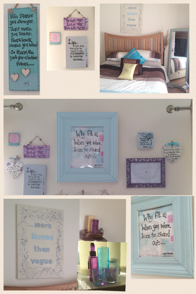 My new bedroom makeover loving the colours and the way my quote wall is coming along 