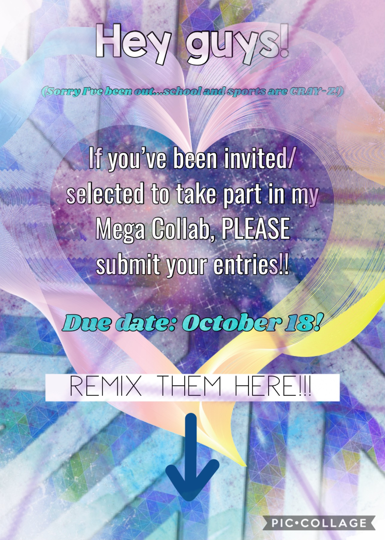 PLEASE submit them before the due date!!! I want to post the Mega Collab ASAP!! (And so sorry for them inactive-ness)

💥💎💥
