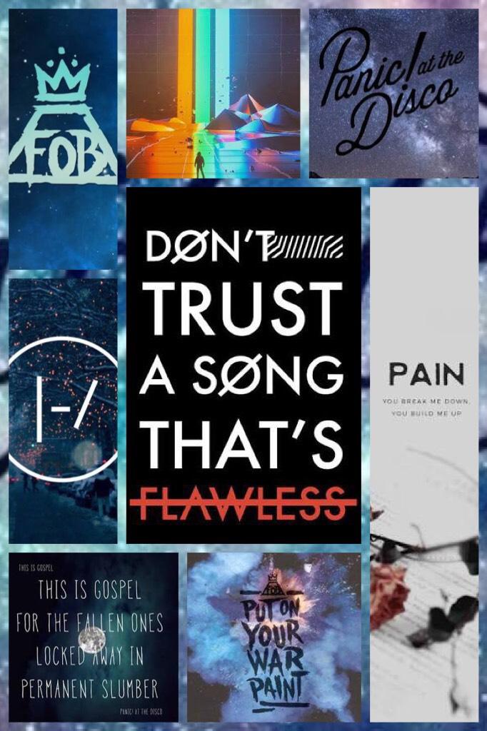 ⭐️Click⭐️
Just a random of collage with my favorite bands...P!ATD, Twenty One Pilots, and Imagine Dragones