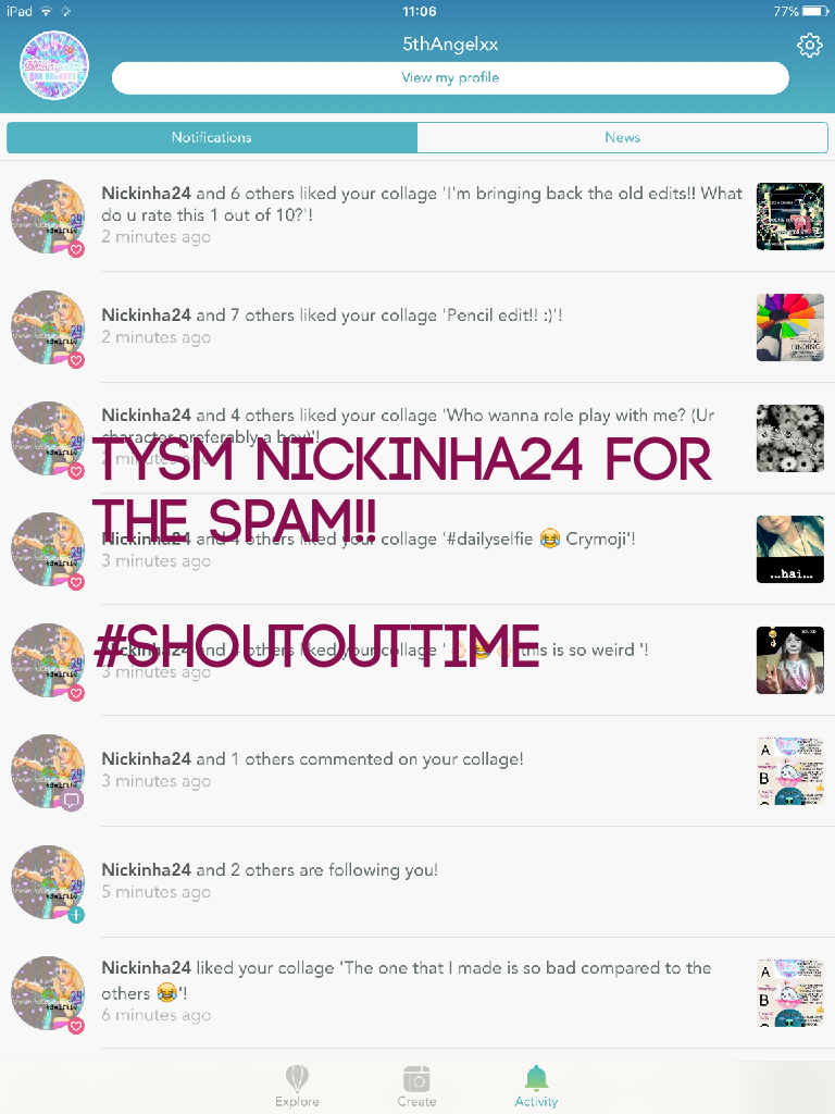 TYSM Nickinha24 for the spam!! 

#shoutouttime