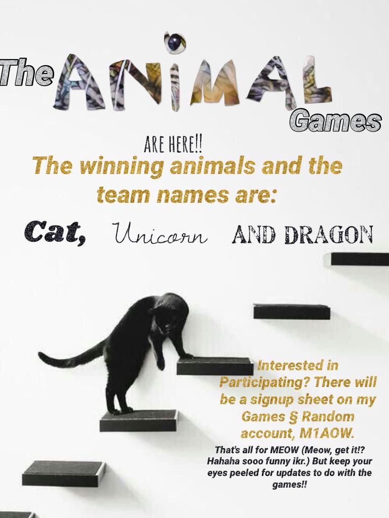 Credit to KITTYKATphotos for the photo!!😸📷 Also for your information EVERYTHING to do with the games will be on my other account, M1AOW. :) The games will start when all three teams are full! If you have any questions feel free to ask me!💕