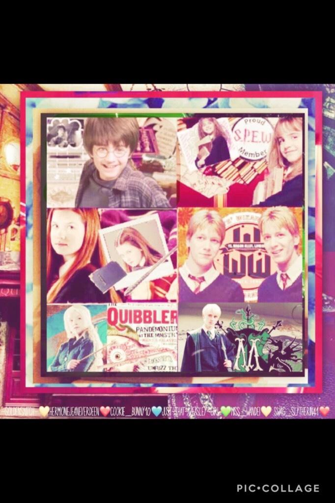 ❤️ TAP ❤️ 
This a collab with some amazing collagers! Golden_Snitch did Harry, Hermionejeaneverdeen did Hermione, Cookie_bunny10 did Ginny, I did Fred and George, Miss_Wandei did Luna, and Swag_Slytherin41 did Draco!