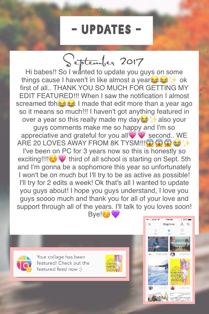 Happy September!!🌻🍁🍂✨here are some updates for this month! It's 8:25am here so good morning to you loves!😴☕️ thank you babes so much for everything, you guys mean the world to me💗💗i love youuuuu