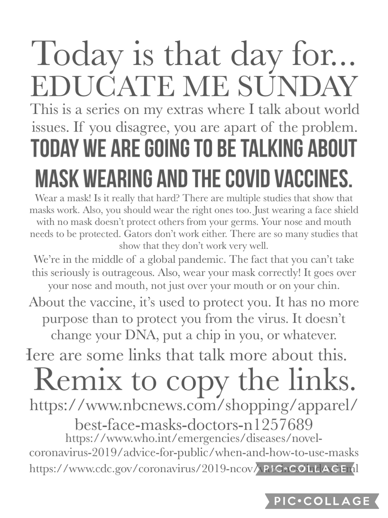 Educate me Sunday, February 14: Mask wearing and the Covid vaccine