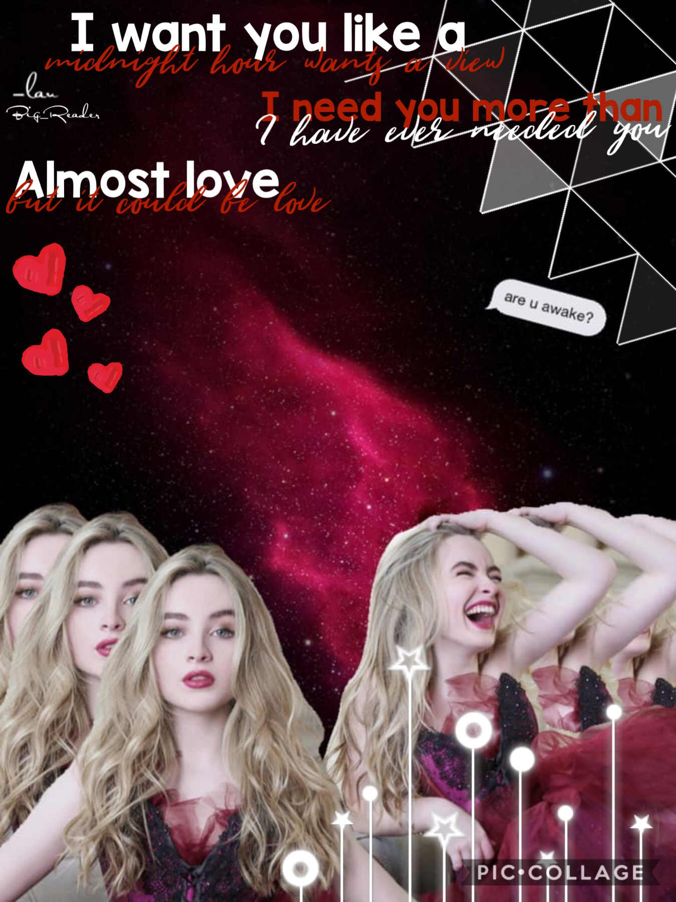 Collab with -lau !! 💕💕😆
She is sooo talented and kind! Check out her account! She did the background and the pics of Sabby and I did the quote and pngs✨ I love Sabrina Carpenter!!😱 QOTD: favorite song by Sabrina Carpenter ?  🎶 AOTD: Sue Meeee😂