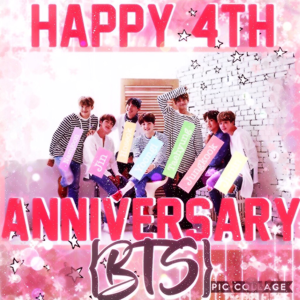 HAPPY 4TH ANNIVERSARY BTS! I LOVE YALL SO MUCH! I wrote a huge paragraph on instagram and I'm too lazy to retype it. But I've been an ARMY for months now but I just never showed it ;)