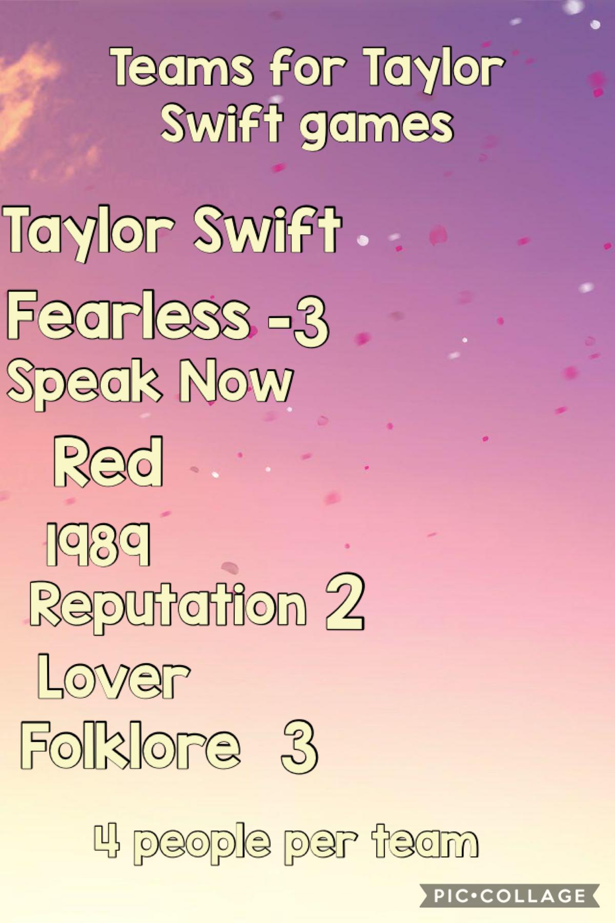 Teams for the Taylor Swift games update