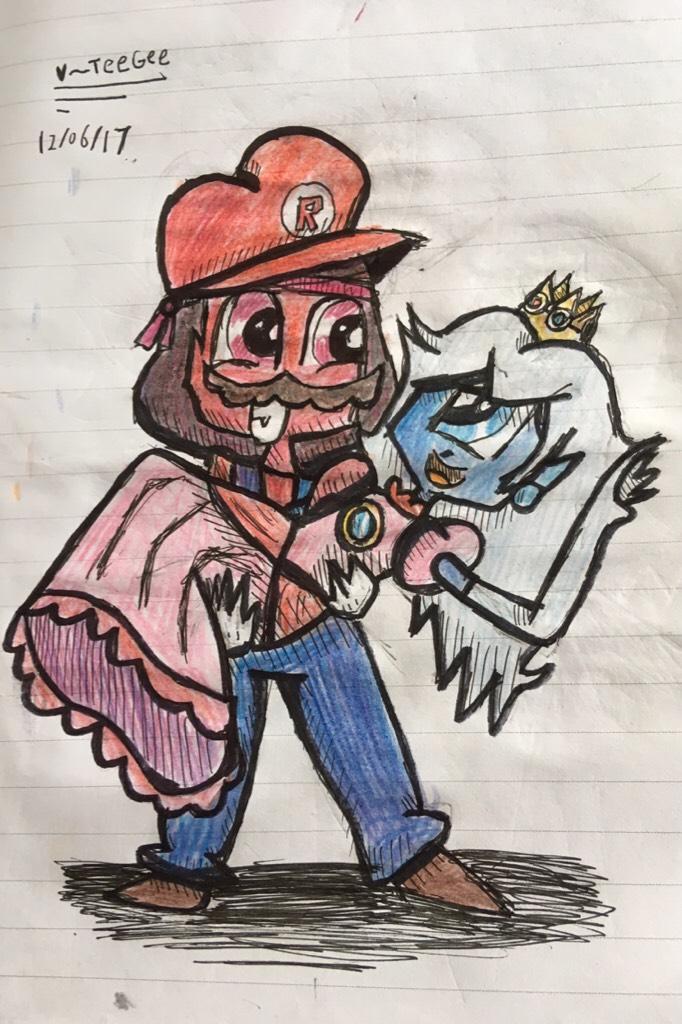 Ruby and Sapphire cosplaying as Mario and Peach 