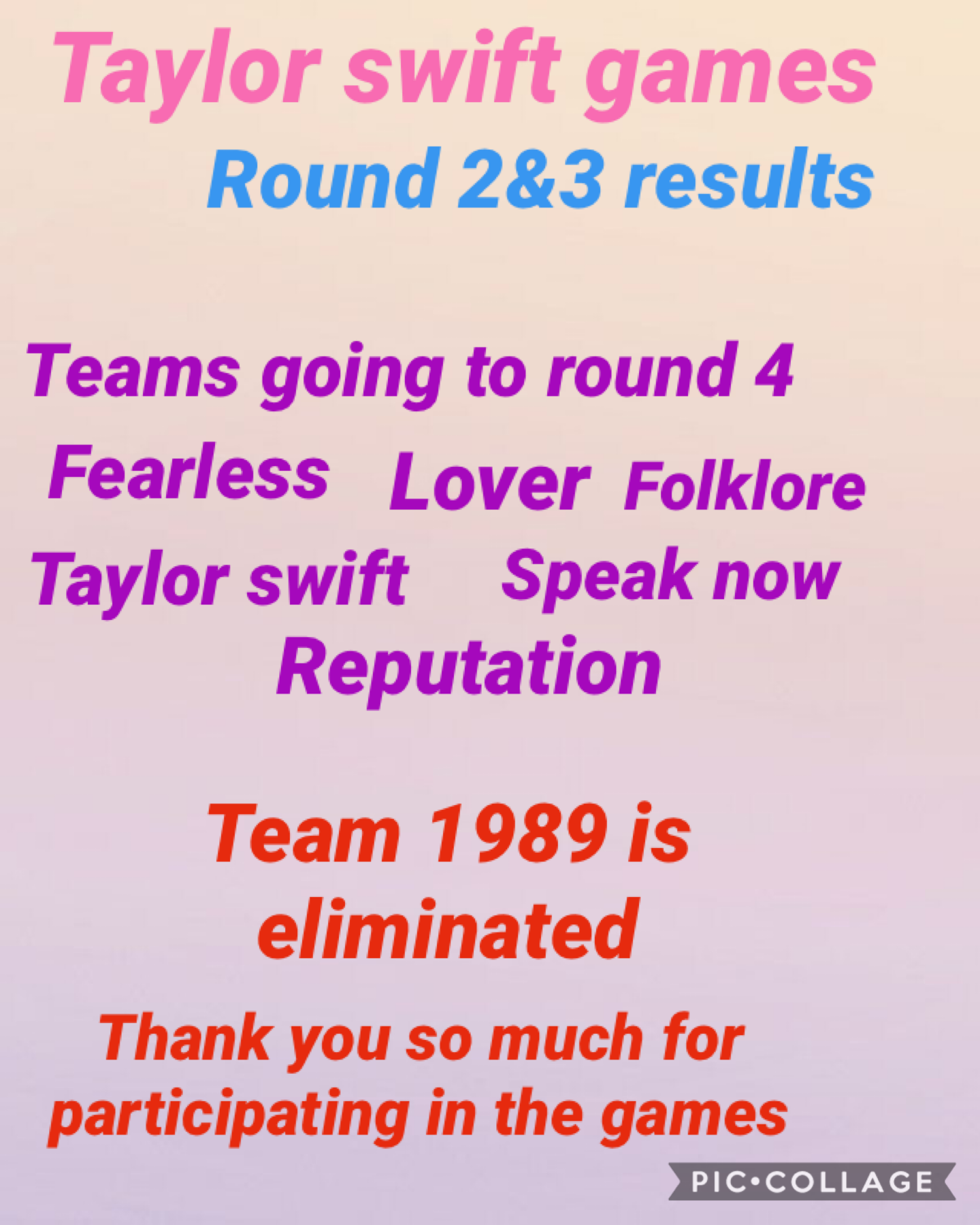 Taylor Swift games round 2&3 results 