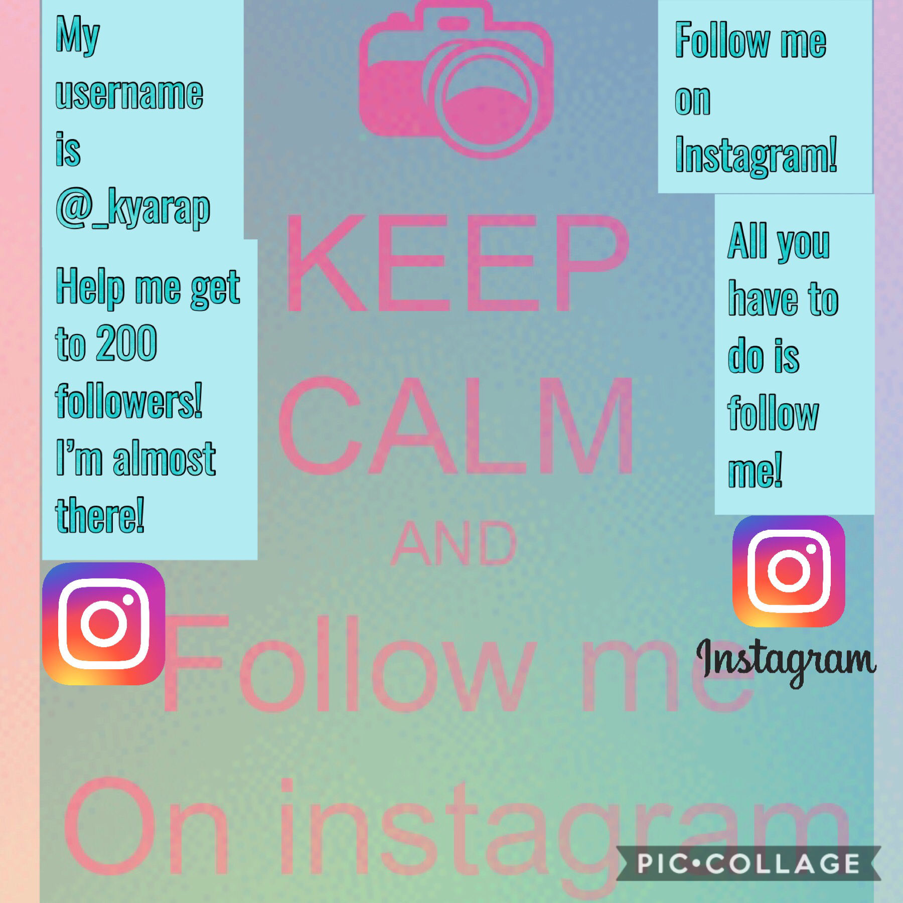 Hey guys! Help me get to 200 followers on Instagram! All you have to do is follow me, and that’s it! Comment on this pic a smiley face 😀 emoji so then I know you’ve done it! Thanks guys!, Kyara♥️