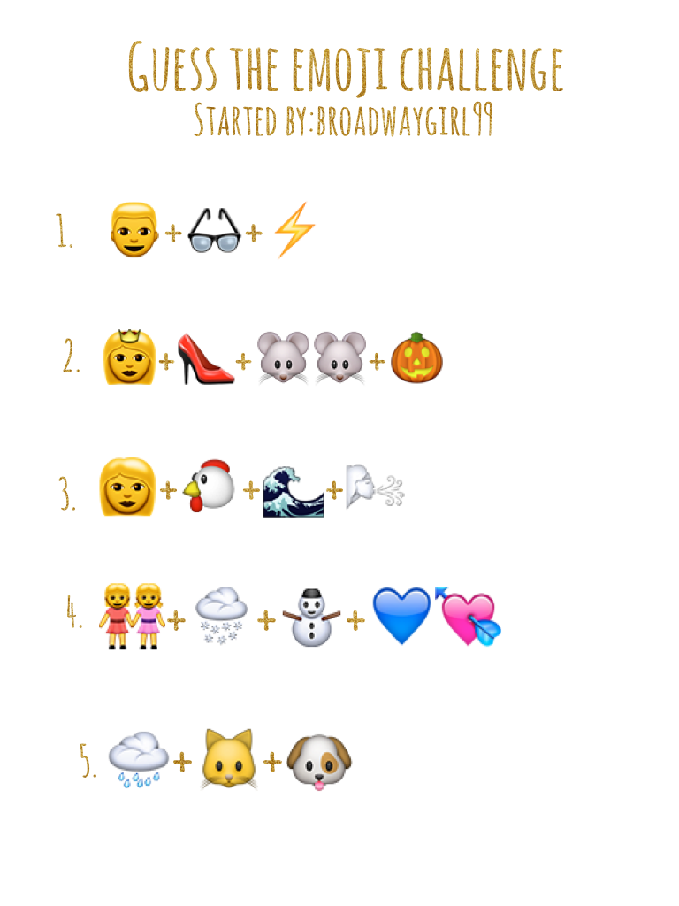 🐨click for answer key!🐨
1. Harry Potter
2. Cinderella
3. Moanna
4. Frozen
5. Raining cats and dogs