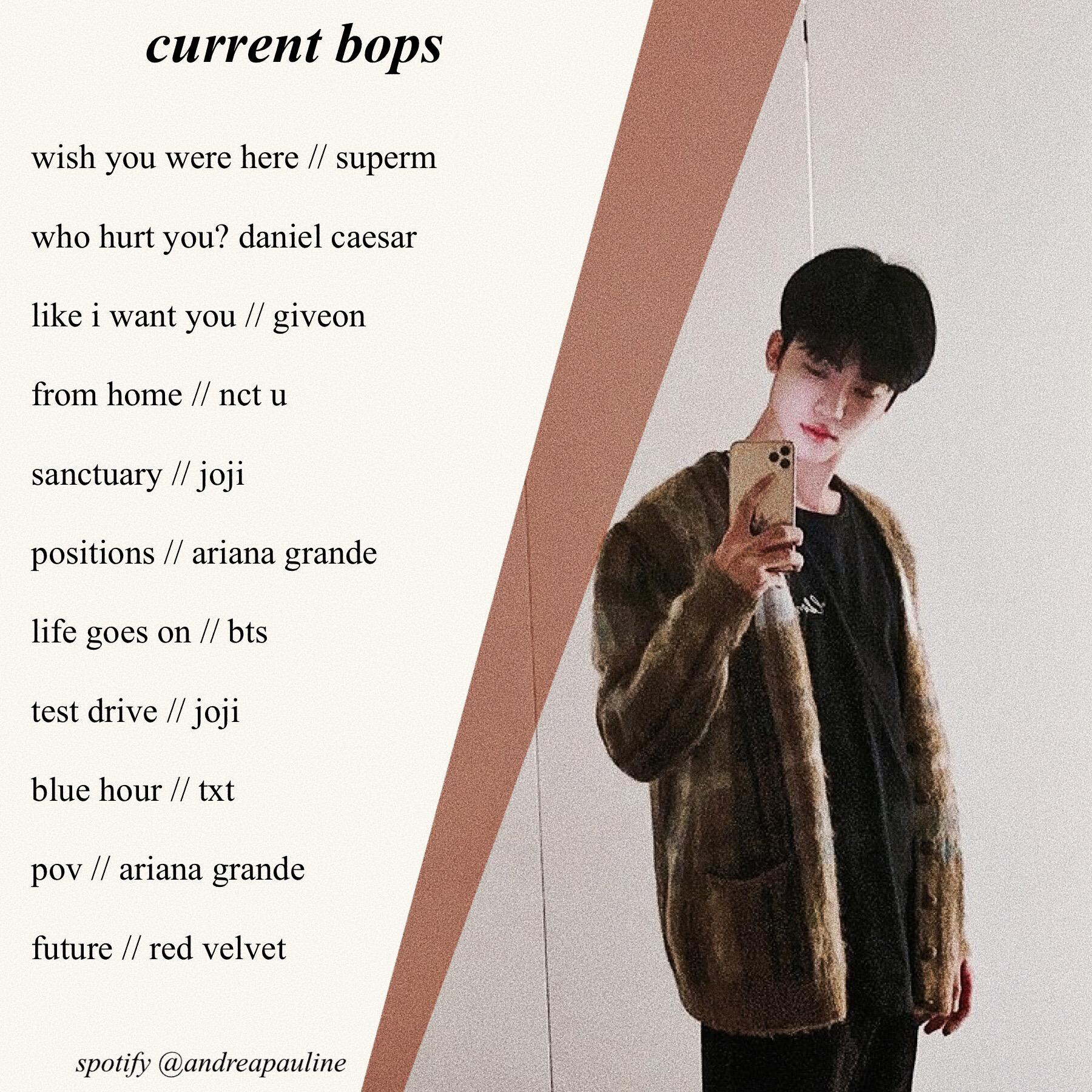🧺
heyy >:) here’s a lil playlist for my current bops :) also OMG DID YALL SEE DOYOUNG’S NEW INSTA POST, I WILL BE PASSING AWAY NOW. anyways, have a great weekend !! 😌✌🏼