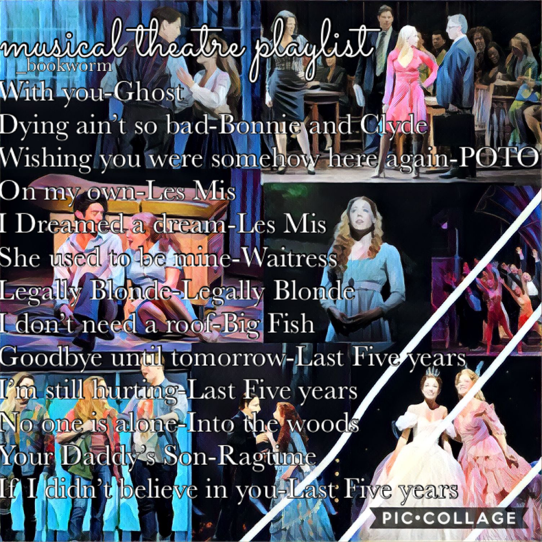 -tap-

hi 👋🏼 I’m kinda back
But this is a playlist with the saddest musical theatre songs(notice how many songs are from the last five years 💀💀)
🍵🍵🍵🍵🍵🍵🍵🍵🍵🍵🍵🍵🍵
QOTD-Favorite underrated musical?
AOTD-Bonnie and Clyde or Ghost the musical ✌🏼