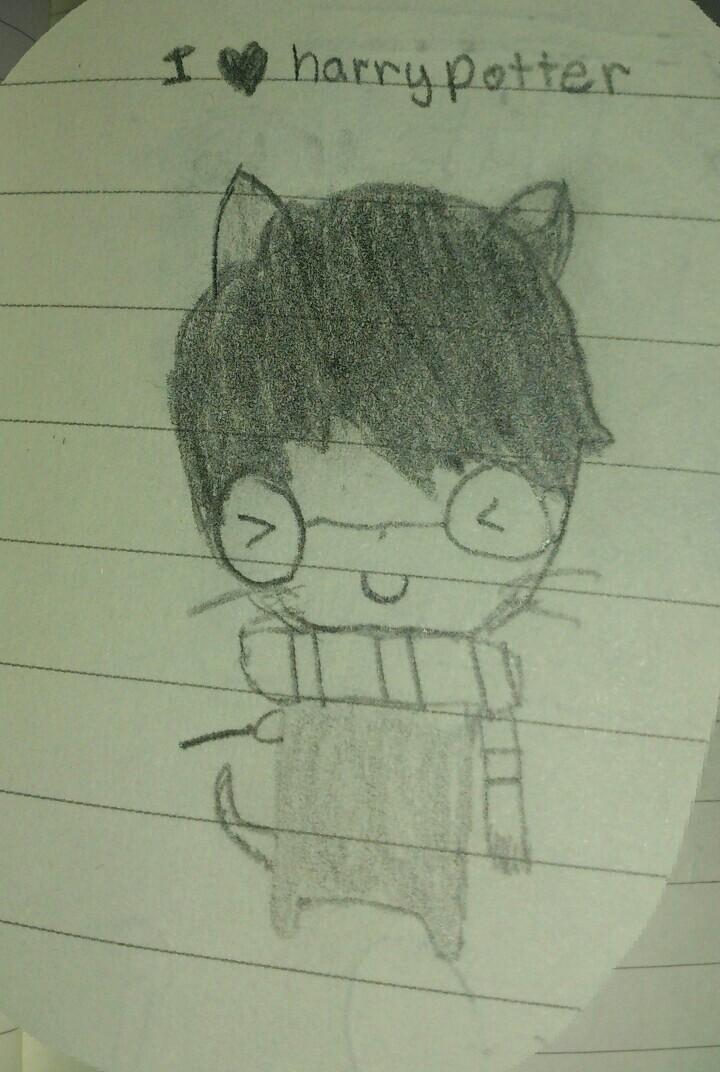 my terrible Harry Potter cat drawing♥